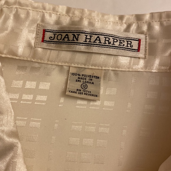 Vintage Joan Harper Women’s Blouse 12 Long Sleeve Button Up Shoulder Pads Ivory - Picture 3 of 9